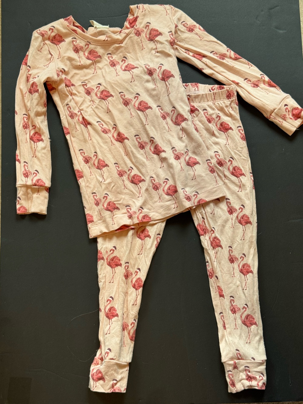 kate quinn Pink Santa Hat Flamingo Print Long Sleeve Christmas Pajama Set